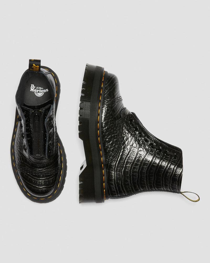 Botas Plataforma Dr Martens Sinclair Croc Emboss Cuero Mujer Negros | MX 52DFM